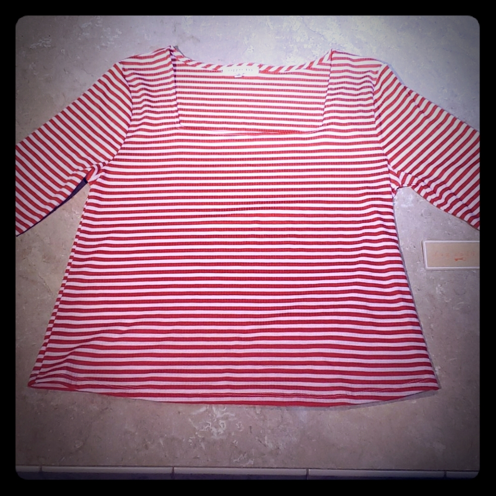 Copper Key Red & White Stripe Ribbed Top L